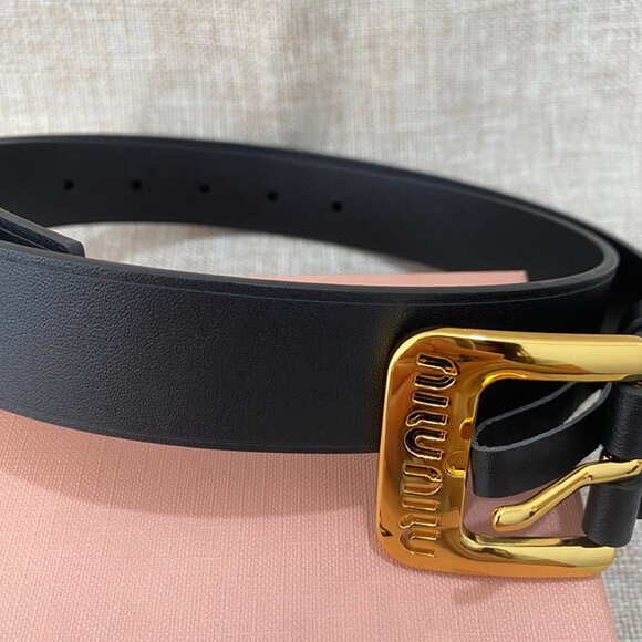 Miumiu Black Leather Belt With Gold Classic Buckle - Picture 1 of 7